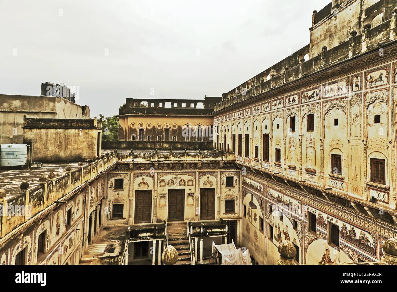Vista terrazza, Morarka Haveli Museum, Nawalgarh, Shekhawati, Rajasthan, India, Asia Foto Stock