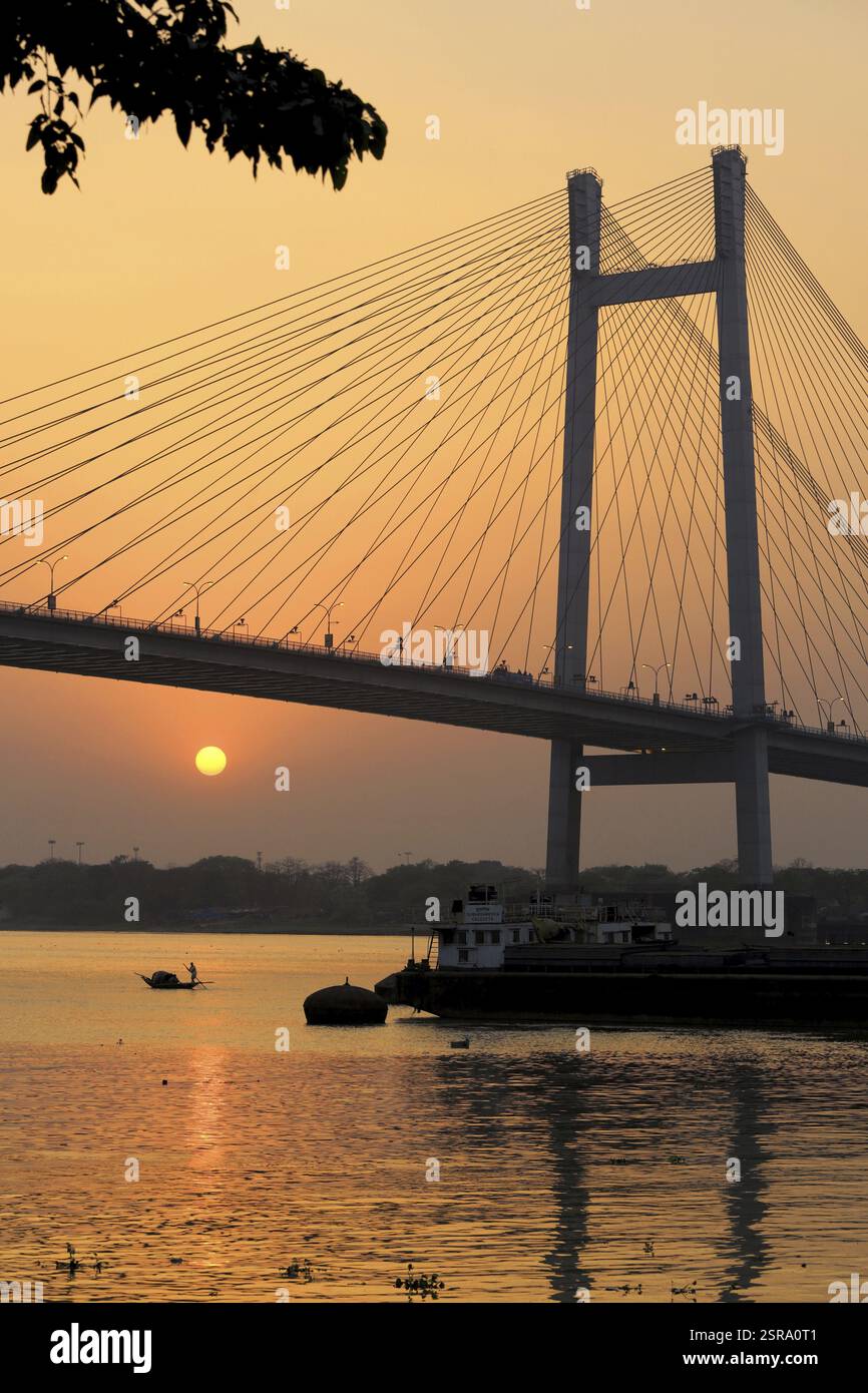 Vidyasagar setu Hooghly River a Kolkata, Bengala Occidentale, India, Asia Foto Stock