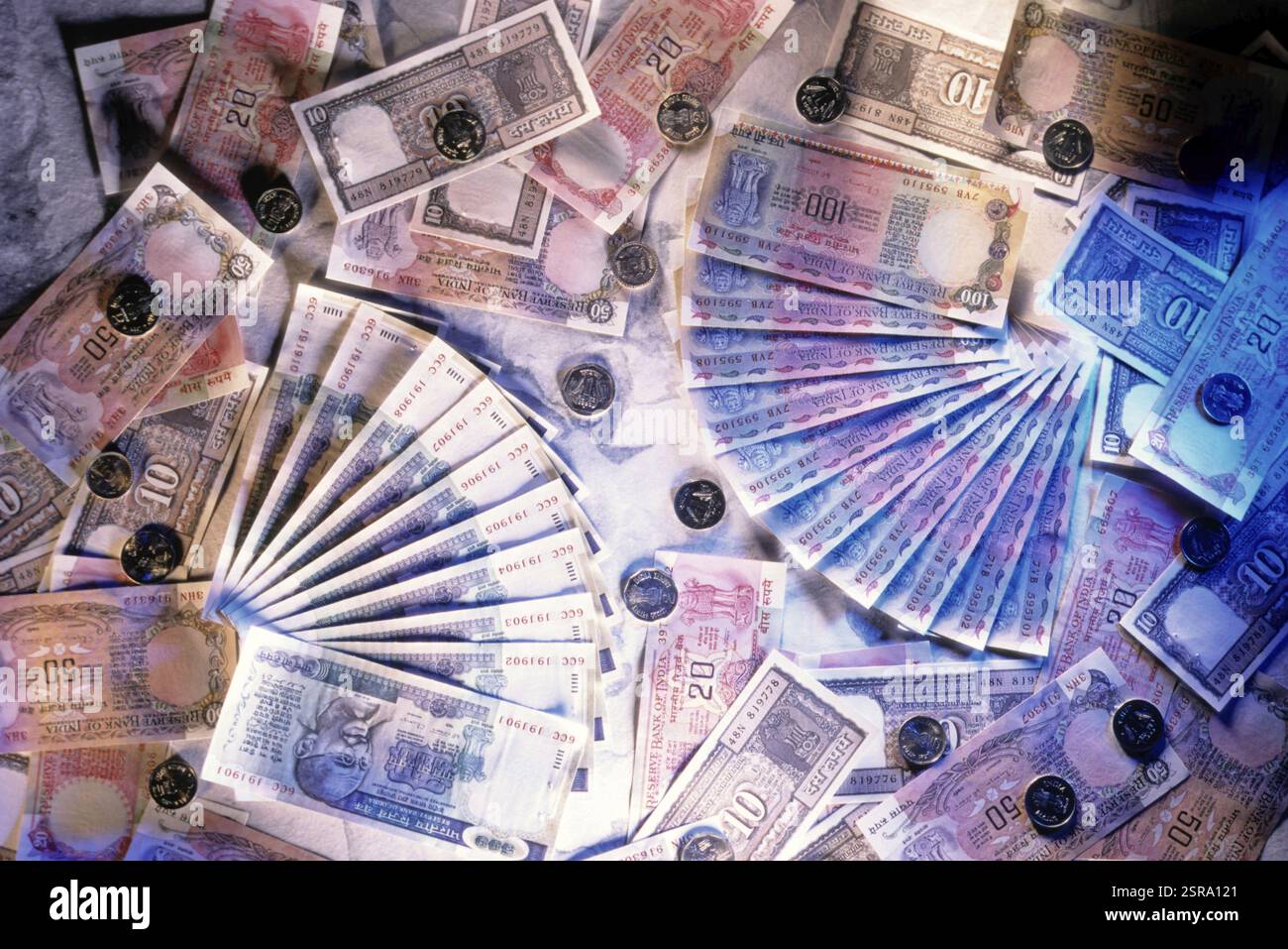 Concetto, Indian Valute Banconote e Monete Foto Stock