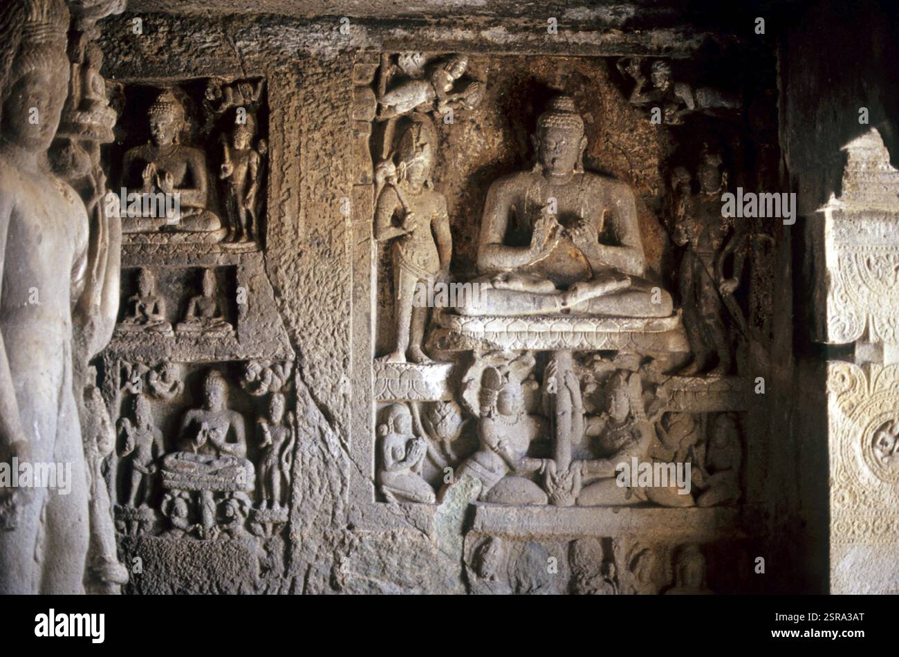 Dettaglio da grotte di Ajanta, Aurangabad, Maharashtra, India Foto Stock