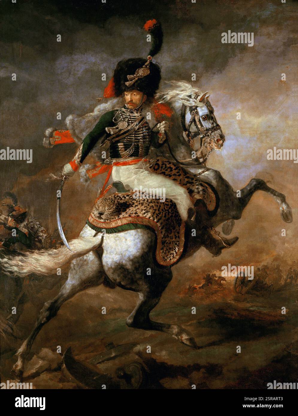 Un ufficiale dell'élite Chasseurs à cheval della Guardia Imperiale francese. Questi erano i veterani più vecchi e fidati di Napoleone e furono avversari formidabili in ogni battaglia. Foto Stock