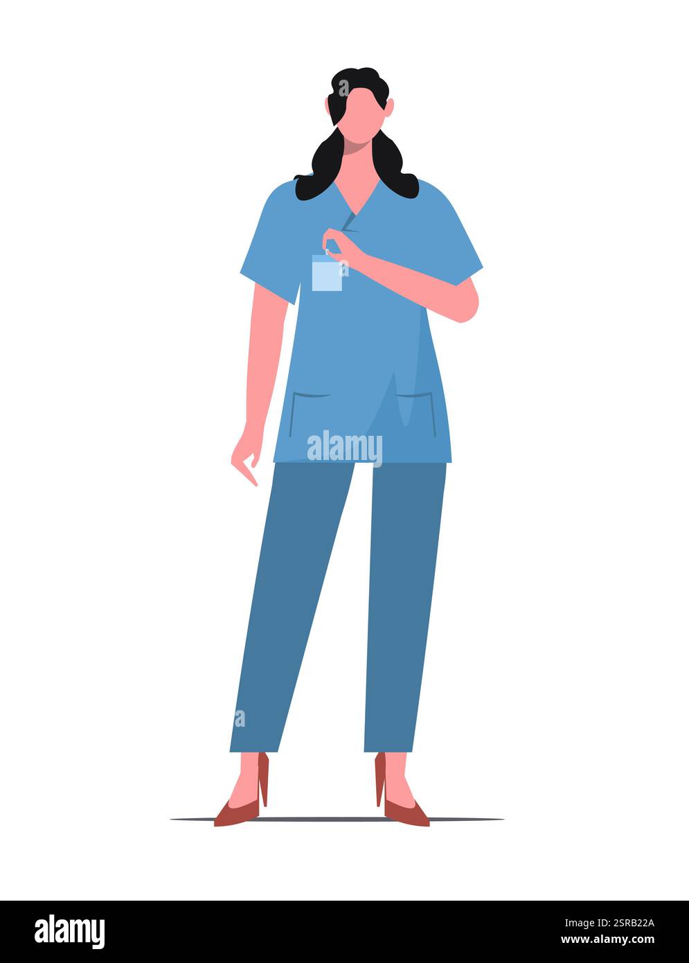 Graziosa donna personale medico ospedaliero in piedi isolata su sfondo bianco. Infermiera donna cartoni animati in uniforme medica. Illustrazione vettoriale non generata ai Foto Stock