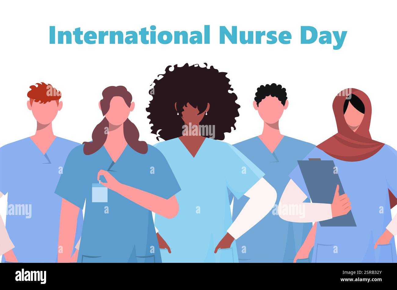 Giornata internazionale degli infermieri. Squadra di infermieri. Grazie infermiere. Concetto di assistenza medica e sanitaria. Illustrazione vettoriale non generata ai Foto Stock