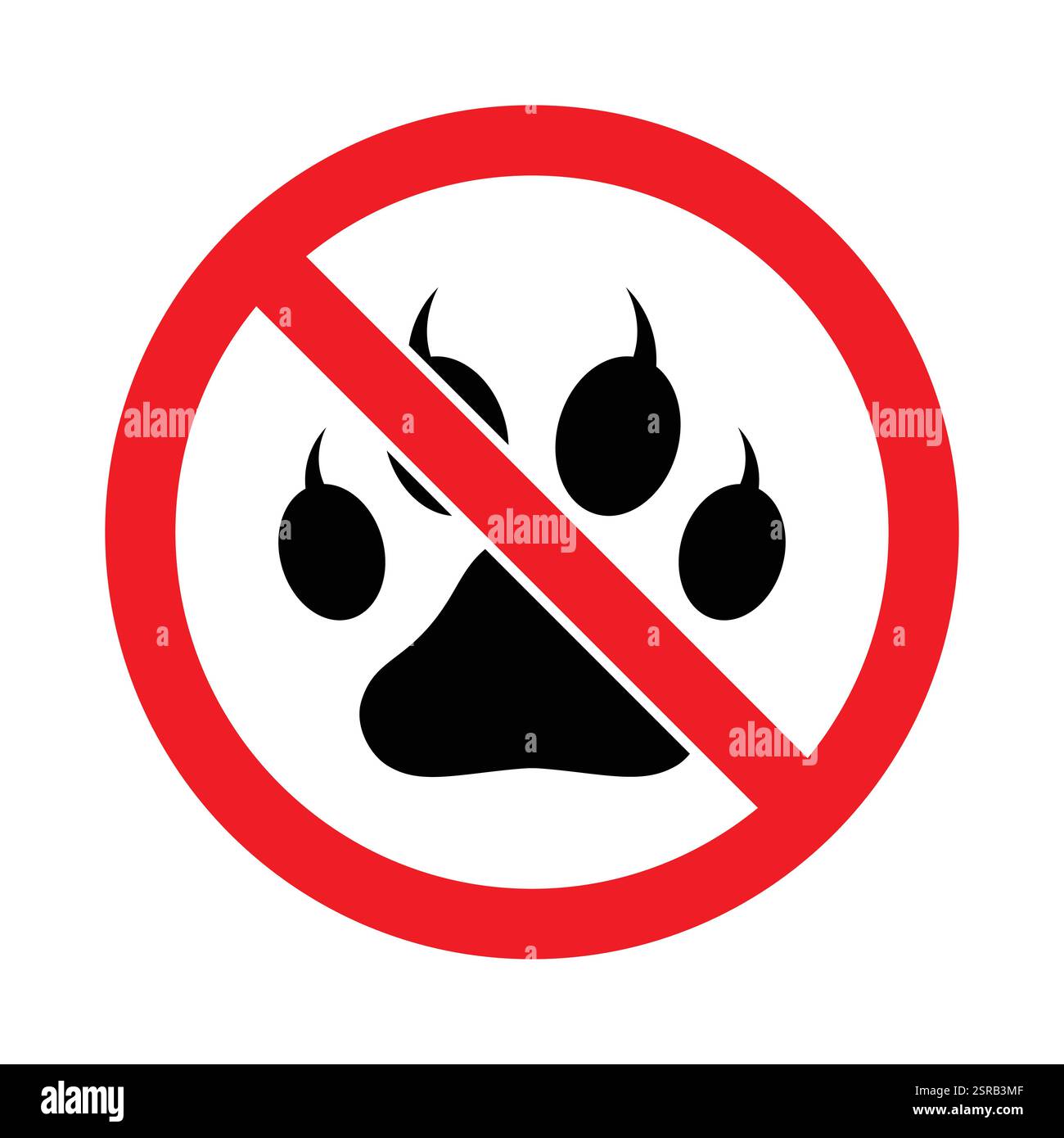 Non sono ammessi animali domestici e animali domestici, simbolo di divieto rosso, segni di impronta in colore nero. Nessun vettore di segno animale impostato. Cartello rosso di divieto senza animali domestici. Illustrazione Vettoriale