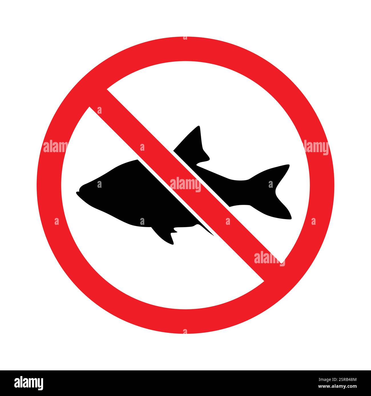 Icona rossa divieto non vegetariano con simbolo di divieto di mangiare pesce proibito. cartello vietato non contenente alimenti a base di pesce per alimenti vegani vegetariani. Illustrazione Vettoriale