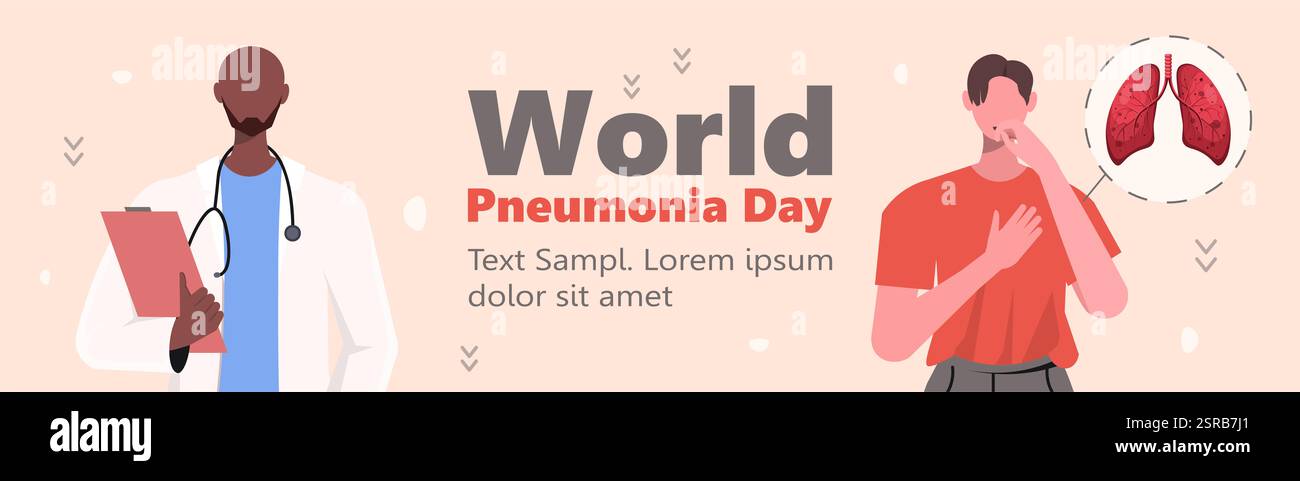 Giornata mondiale della polmonite. Concetto di consultazione medica. Un paziente si sente male e tossisce. Questi sintomi potrebbero significare raffreddore, bronchite o polmonite Foto Stock