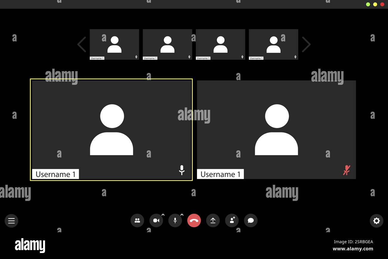 Interfaccia utente videoconferenza, sovrapposizione finestra videochiamate in conferenza. Illustrazione Vettoriale