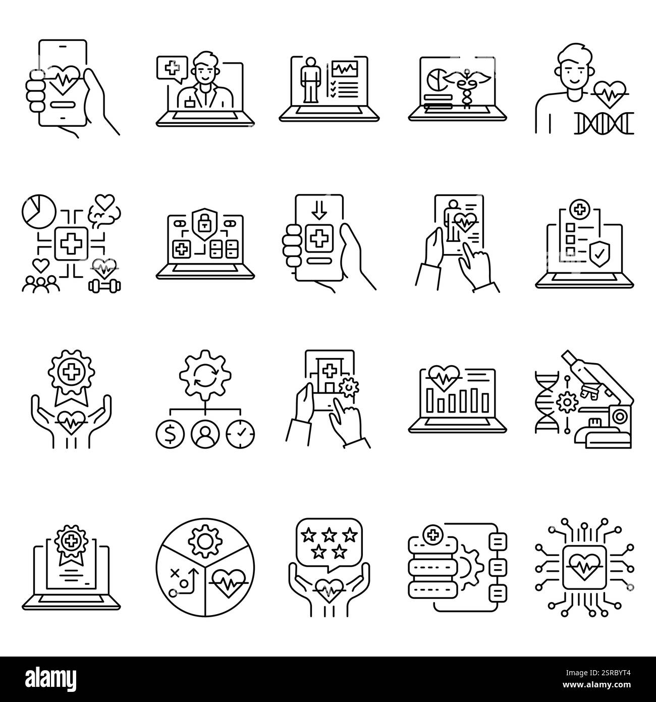 Icona della linea e-Health. Elemento isolato vettoriale. Traccia modificabile. Illustrazione Vettoriale