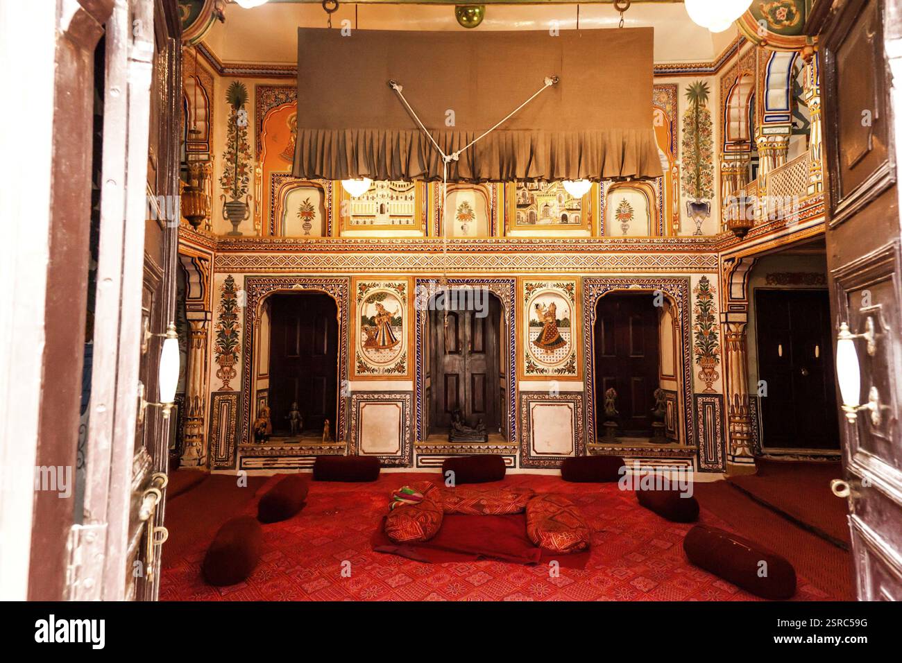 Sala da disegno, Ramnath Podar Haveli Museum, Nawalgarh, Shekhawati, Rajasthan, India, Asia Foto Stock