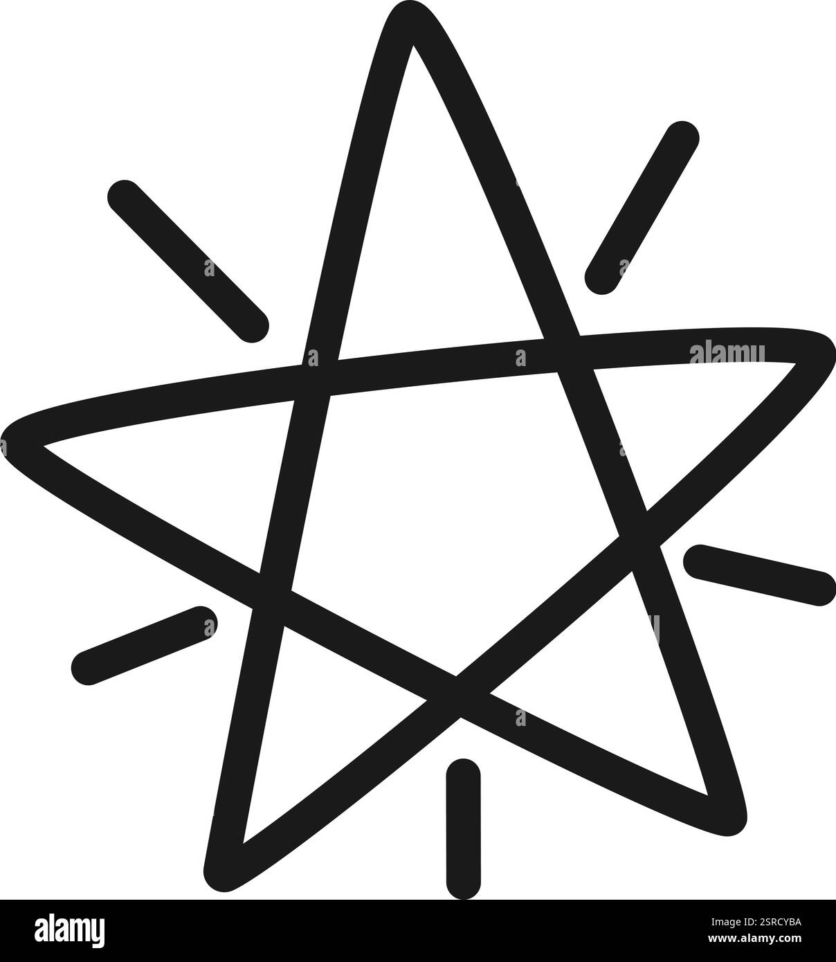 Semplice stella a cinque punte disegnata a mano con linee brevi che emanano da essa, che suggeriscono luminosità e radianza, isolata su sfondo bianco Illustrazione Vettoriale Semplice stella a cinque punte disegnata a mano con linee brevi che emanano da essa, che suggeriscono luminosità e radianza, isolata su sfondo bianco Illustrazione Vettoriale