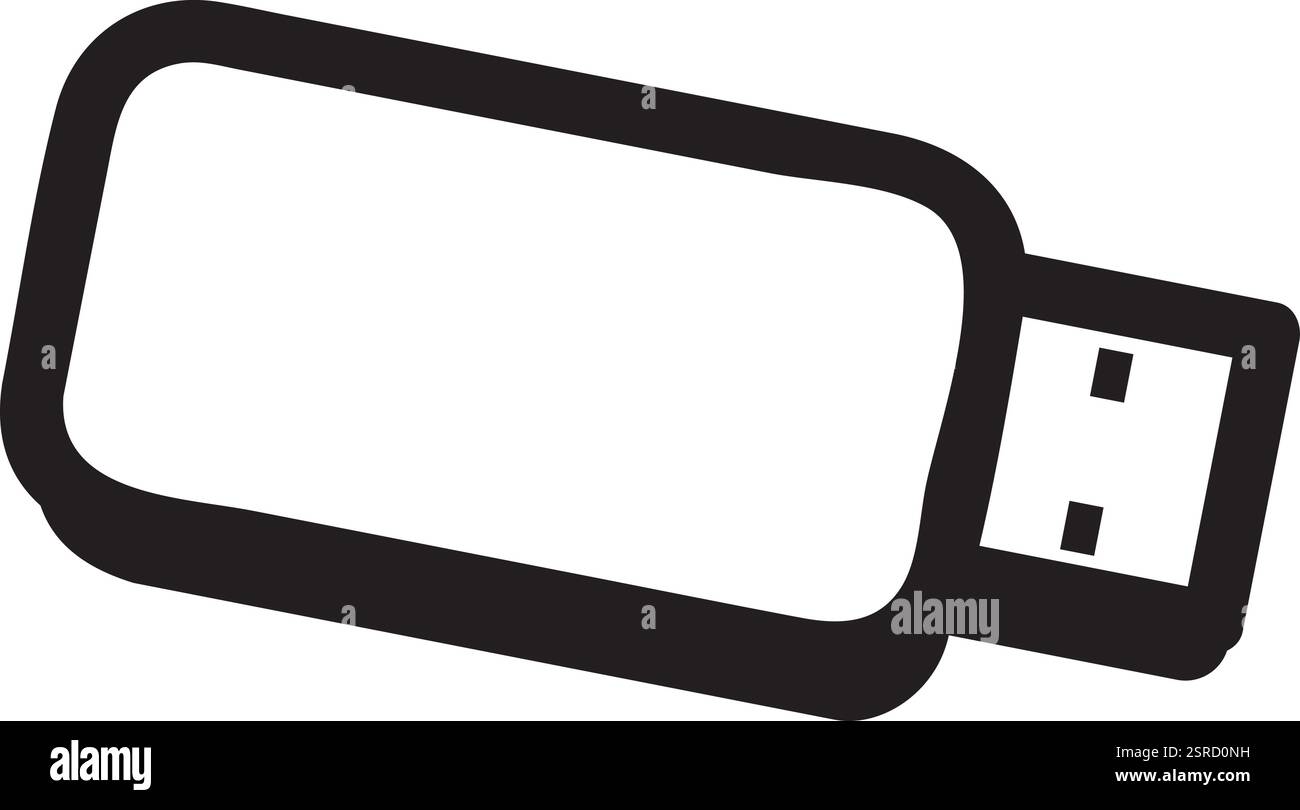 Semplice e audace icona di unità flash usb in bianco e nero, che simboleggia l'archiviazione e il trasferimento dei dati nell'era digitale, perfetta per progetti correlati alla tecnologia Illustrazione Vettoriale