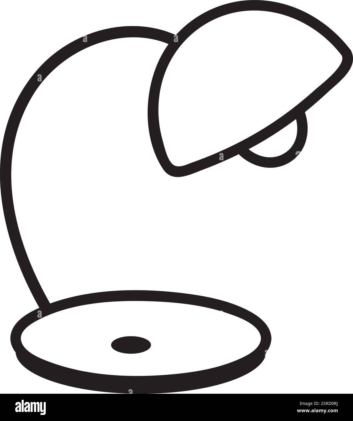 Line art minimalista che raffigura un'elegante lampada da scrivania con braccio curvo e base circolare, emettendo un fascio di luce mirato, perfetta per migliorare la produttività in uno spazio di lavoro Illustrazione Vettoriale
