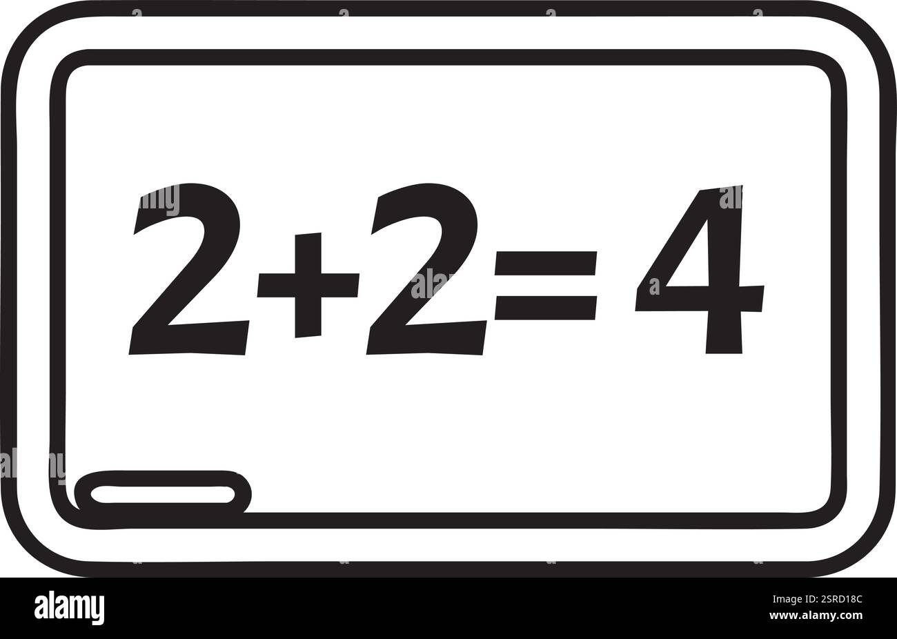 Semplice equazione matematica scritta con gesso su una lavagna che mostra due più due uguale a quattro, che rappresenta l'istruzione aritmetica e elementare di base Illustrazione Vettoriale