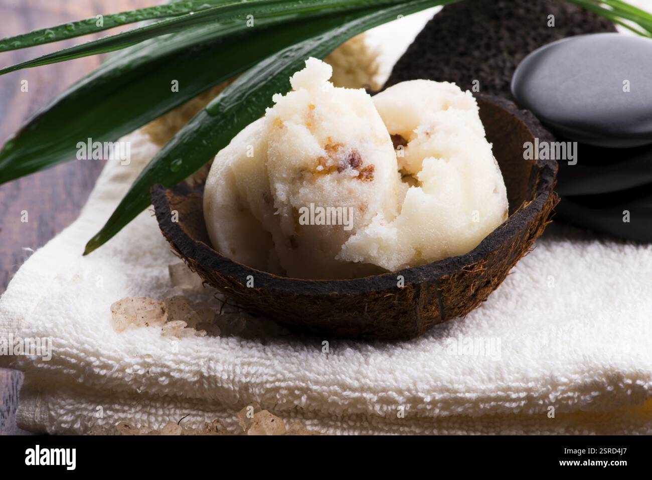 Scrub corpo di sale marino cosmetici fatti in casa per la cura della Spa Foto Stock