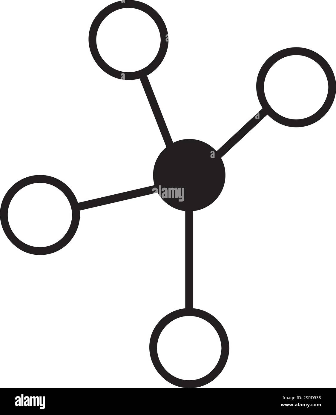 Semplice icona di rete che collega quattro cerchi, simboleggiando lo scambio di dati, il flusso di informazioni e i sistemi interconnessi in un design pulito e minimalista Illustrazione Vettoriale