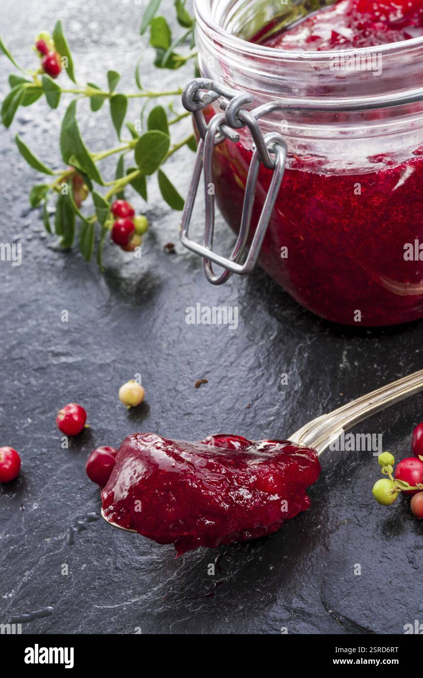 Marmellata di mirtilli rossi Foto Stock