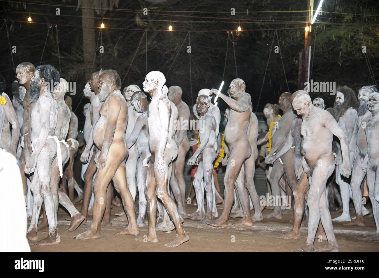 Naga sadhu andando a prendere santo dip, Kumbh Mela, Madhya Pradesh, India, Asia Foto Stock