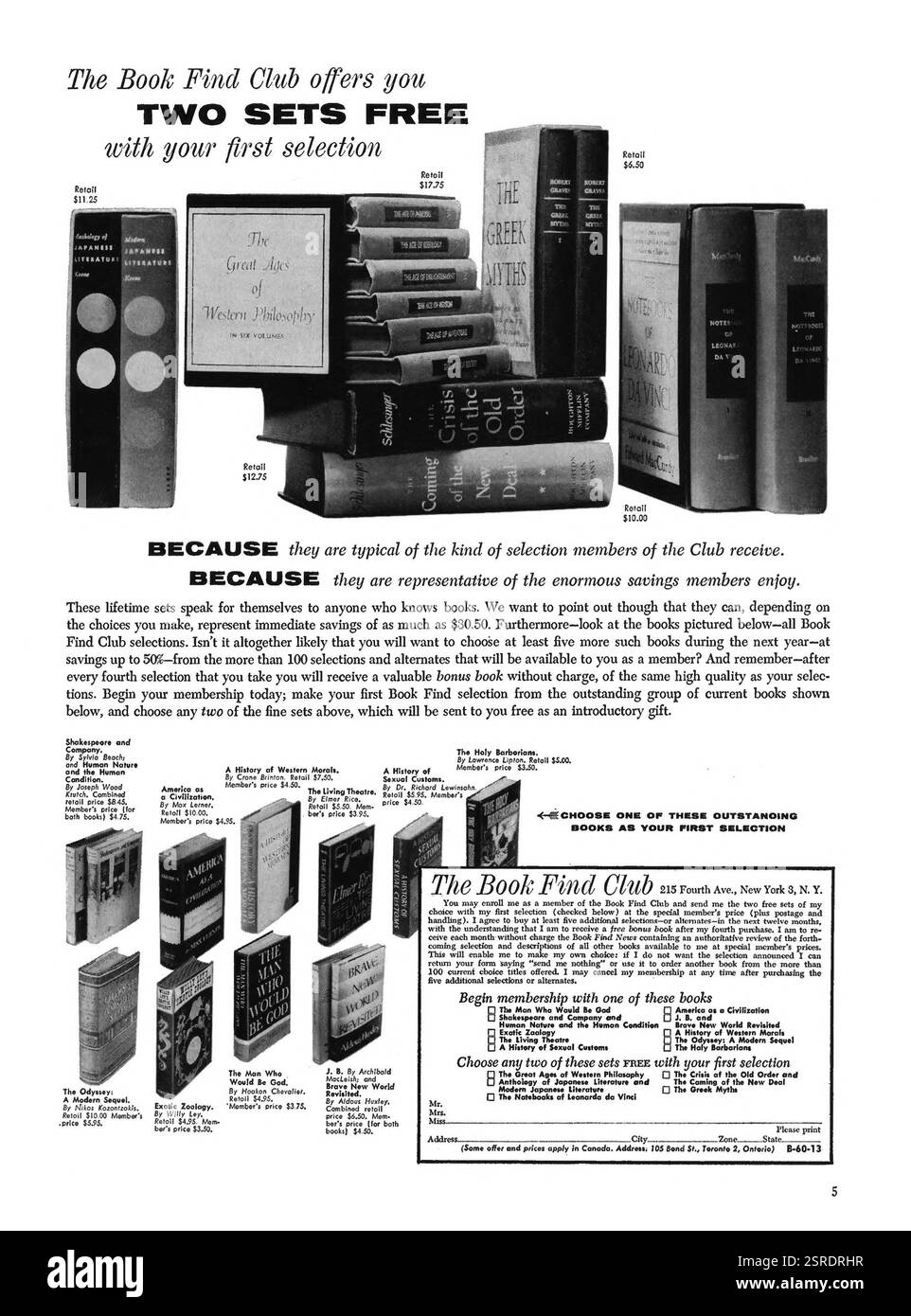 1960 US The Book Find Club New York ad Foto Stock 1960 US The Book Find Club New York ad Foto Stock