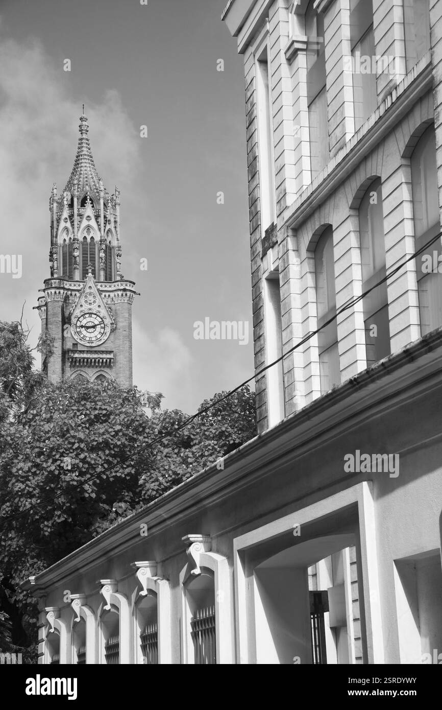 Torre dell'orologio Rajabai, Bombay, Mumbai, Maharashtra, India 10-09-2010 Foto Stock