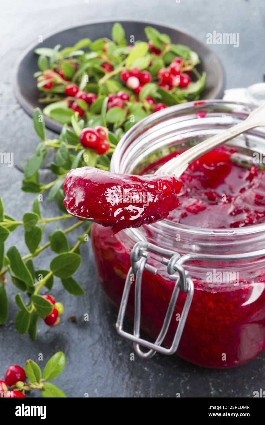 Marmellata di mirtilli rossi Foto Stock