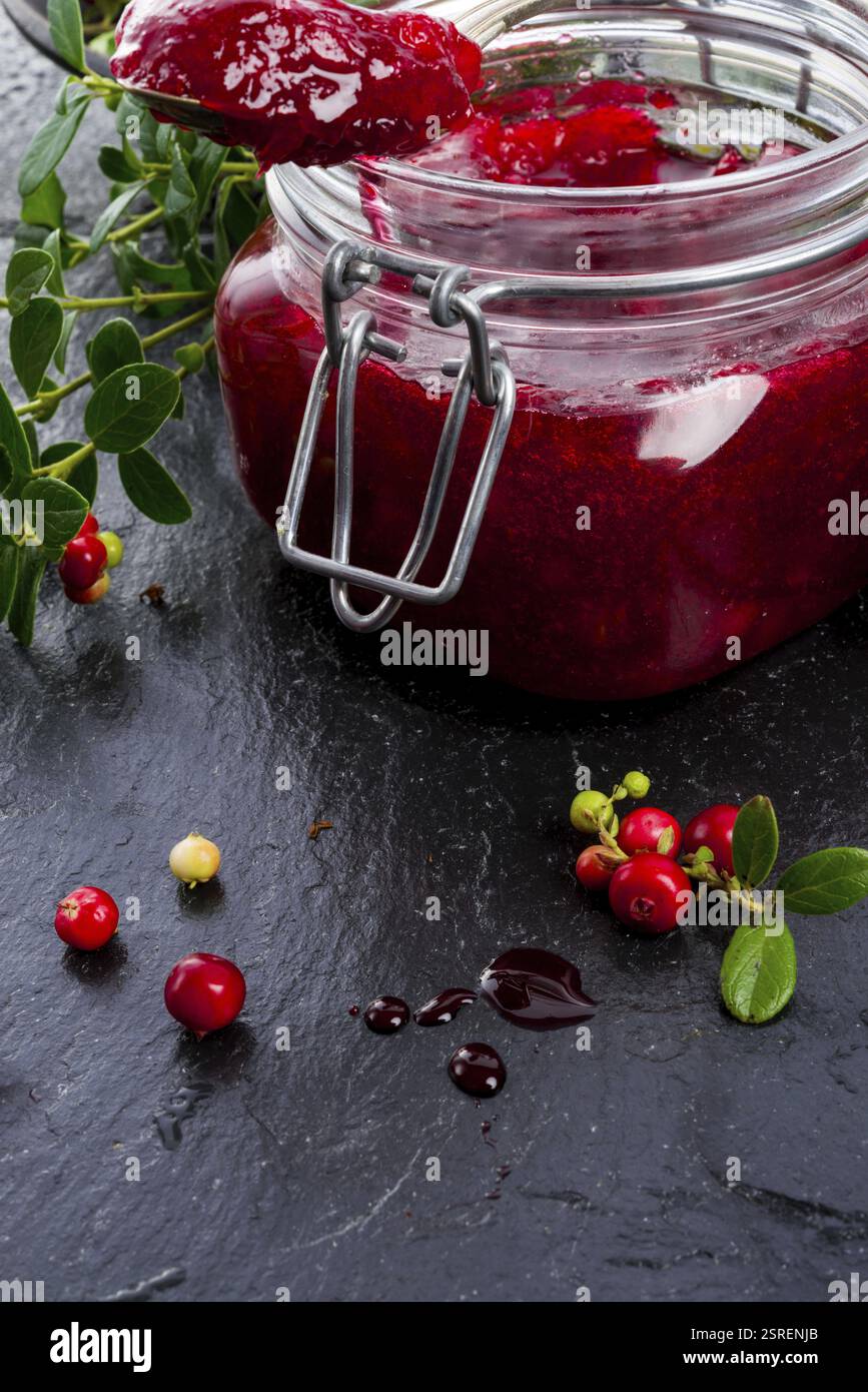 Marmellata di mirtilli rossi Foto Stock