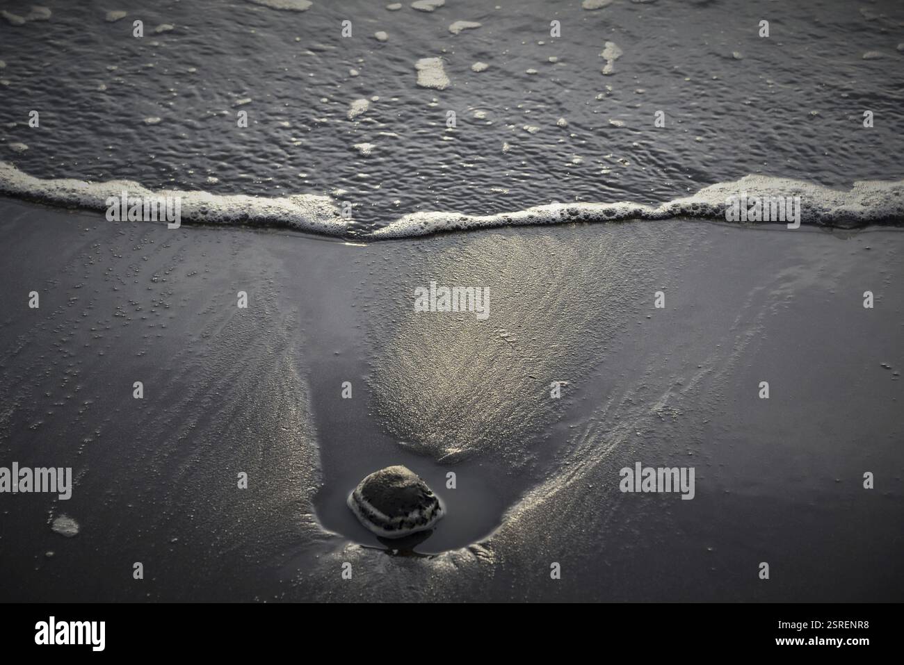 La pietra e il Surf, Surwada Beach, Valsad, Gujarat, India, Asia Foto Stock