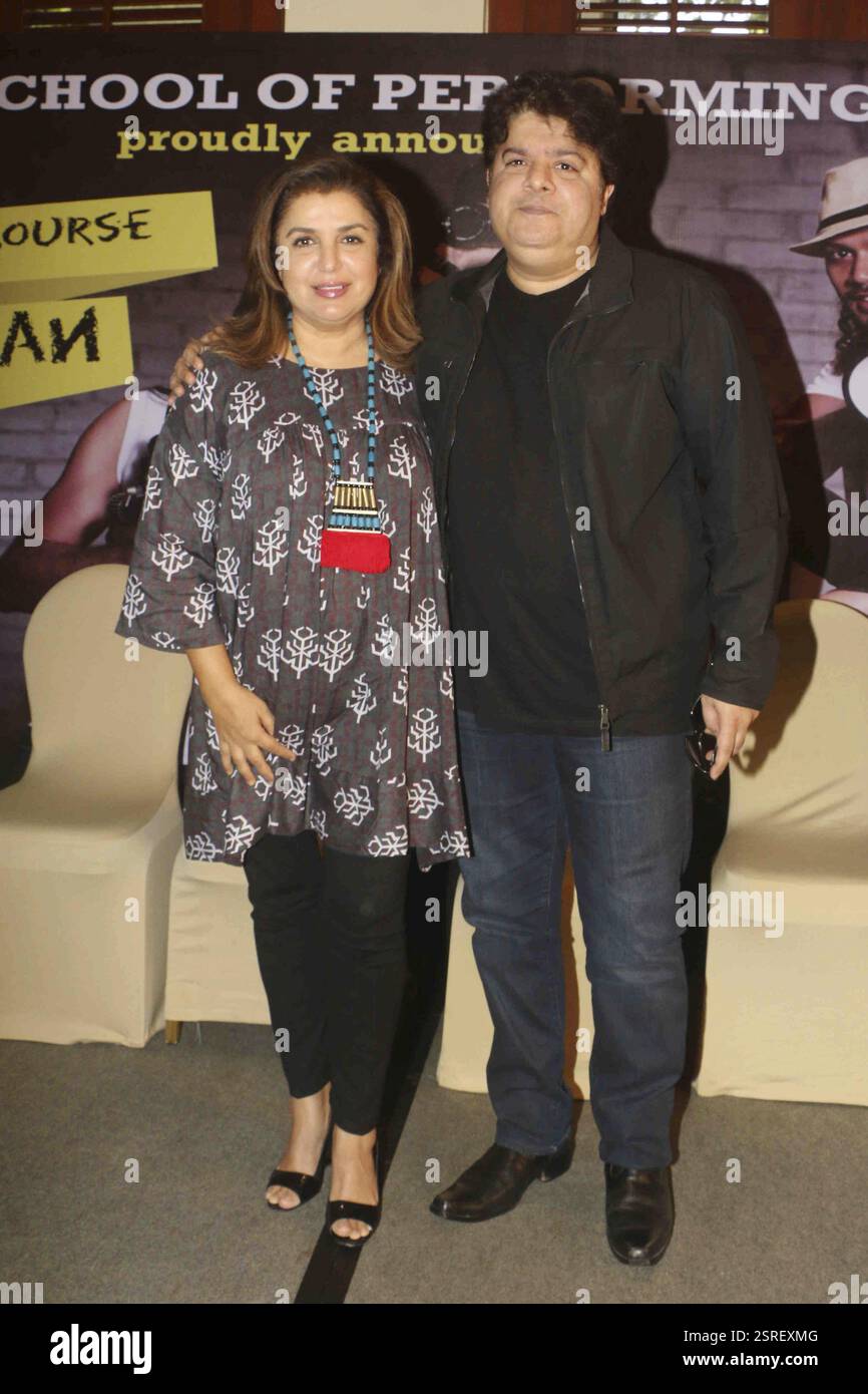 Registi di Bollywood Farah Khan Sajid Khante conferenza stampa associazione Indian Television design baiMum choreograpin Foto Stock