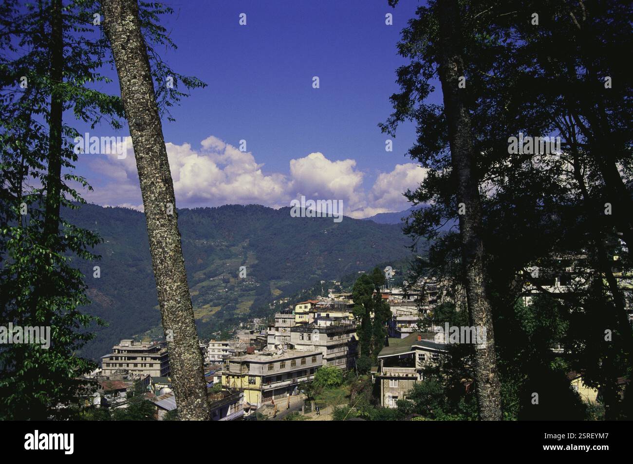 Vista aerea della città di Gangtok, Sikkim, India, Asia Foto Stock