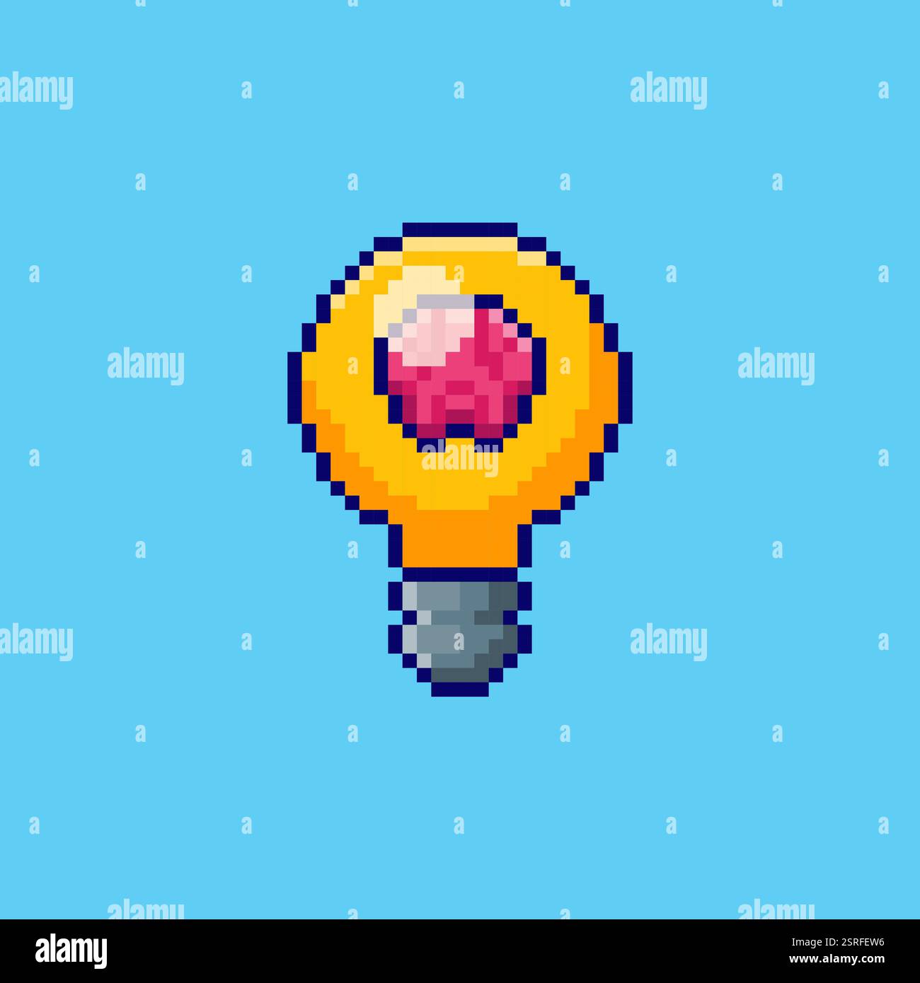 Lampadina Pixel ART con design delle risorse di gioco cerebrali Illustrazione Vettoriale