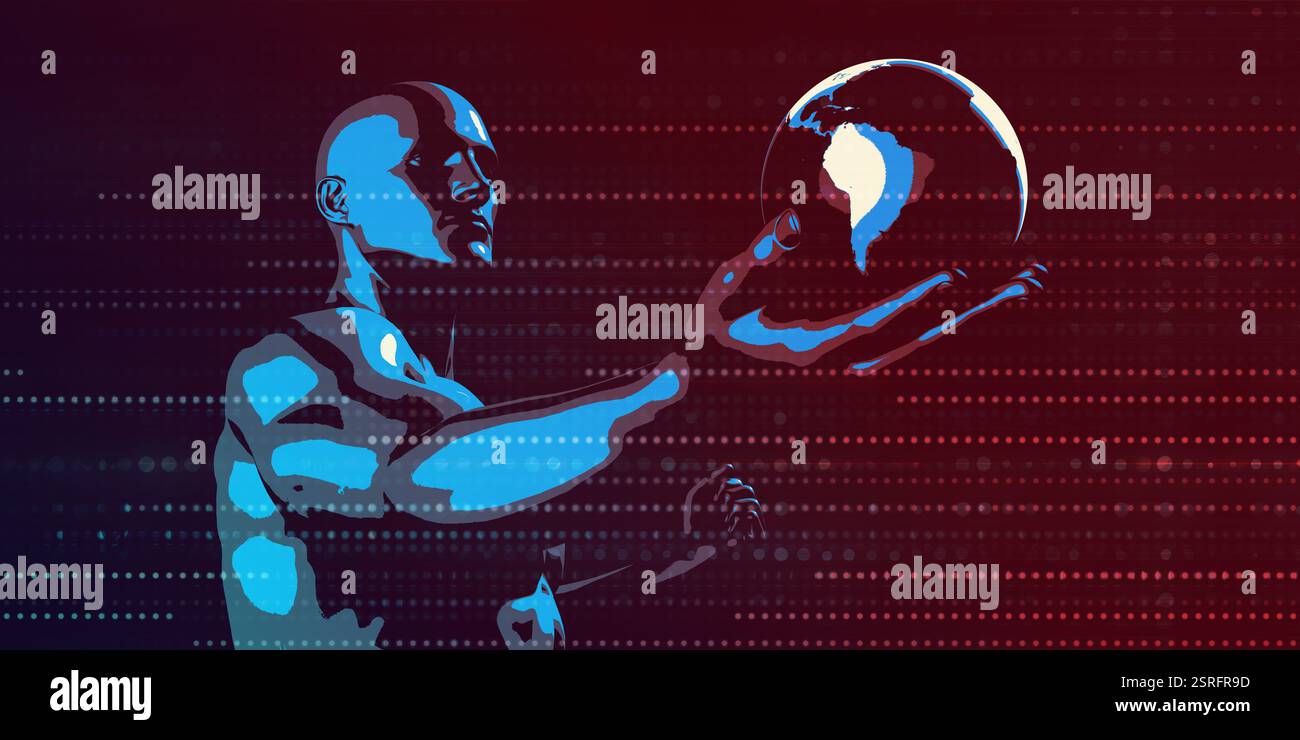 Globo con palmo aperto la mano di un uomo Foto Stock