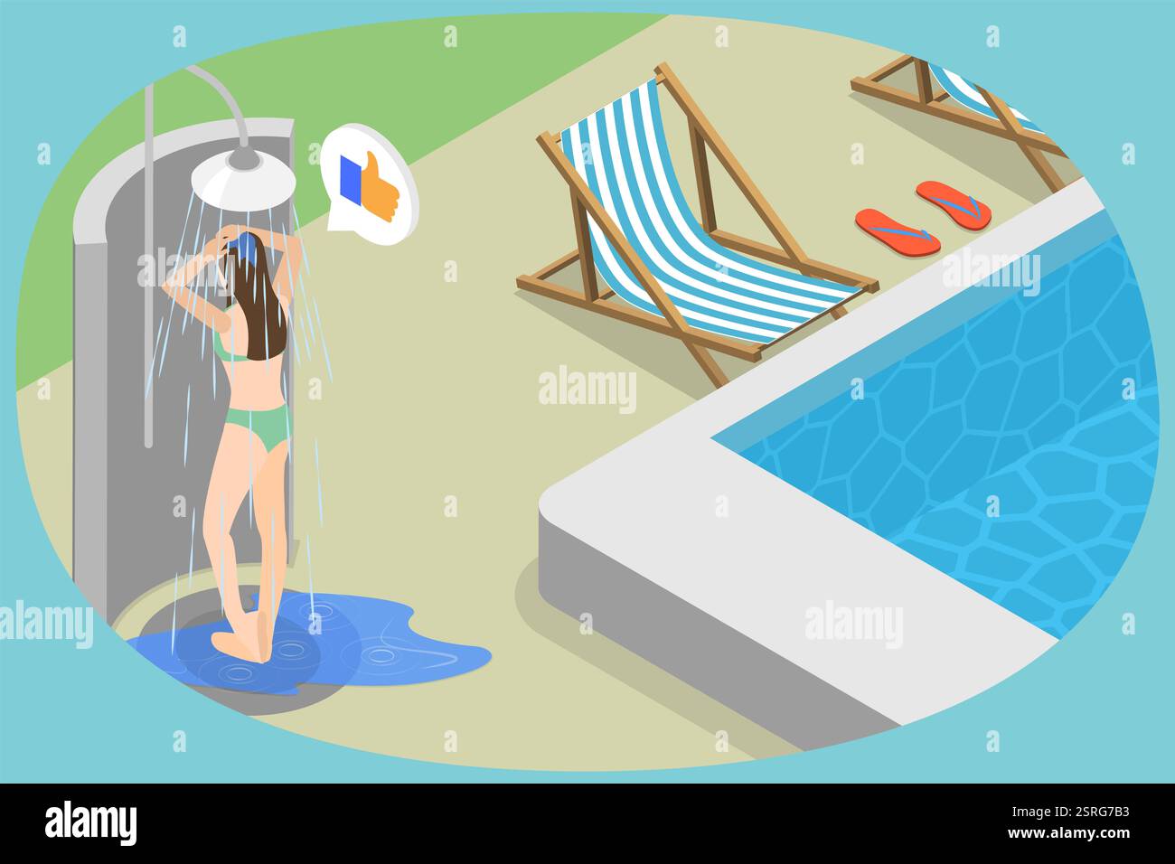 3D Isometrische flache Illustration von Schwimmbad Dusche, Sommerurlaub und Seaside Relaxbr3D Isometrische flache Illustration von Schwimmbad Dusche, Foto Stock