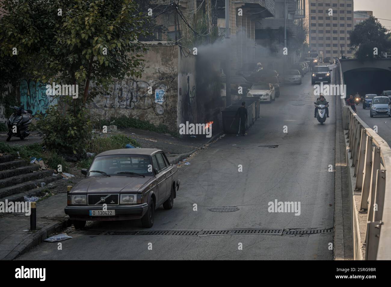 Le strade della città di Beirut durante la crisi politica e il conflitto militare in Libano, Medio Oriente. Foto Stock