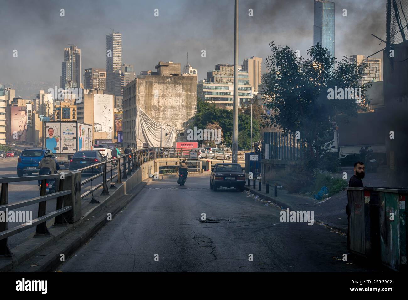 Le strade della città di Beirut durante la crisi politica e il conflitto militare in Libano, Medio Oriente. Foto Stock