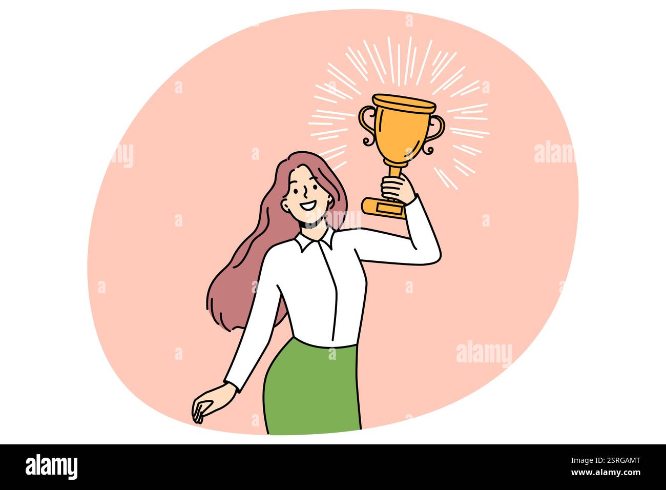 Frau mit Trophäe feiert Erfolg Frau mit Trophäe feiert Erfolg Copyright: xZoonar.com/DzianisxVasilyeux 1058906681st Foto Stock