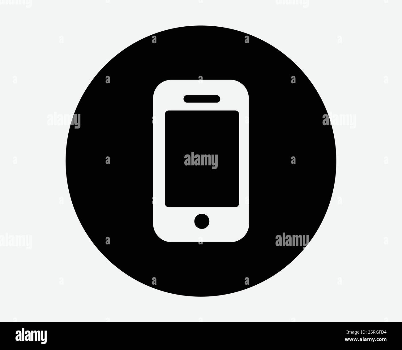 Pulsante smartphone cerchio rotondo telefono cellulare icona tecnologia Smart Device Tech simbolo bianco nero simbolo illustrazione grafica vettore Illustrazione Vettoriale