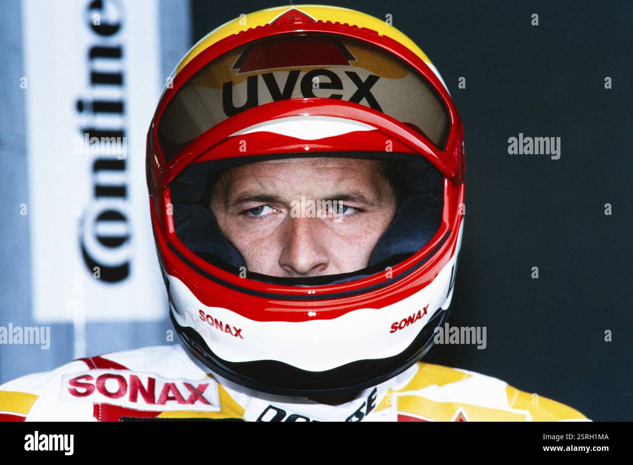Helmut Bradl (DEU), Campionato del mondo motociclistico, Honda NSR 250 gialla, GP di Germania, Hockenheimring, 13 giugno 1993 Foto Stock