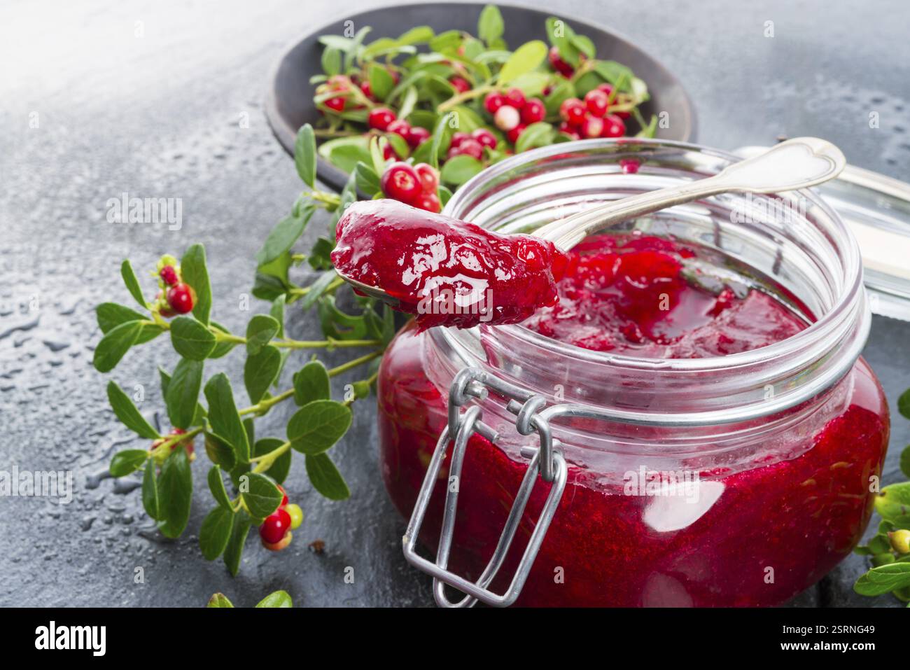 Marmellata di mirtilli rossi Foto Stock
