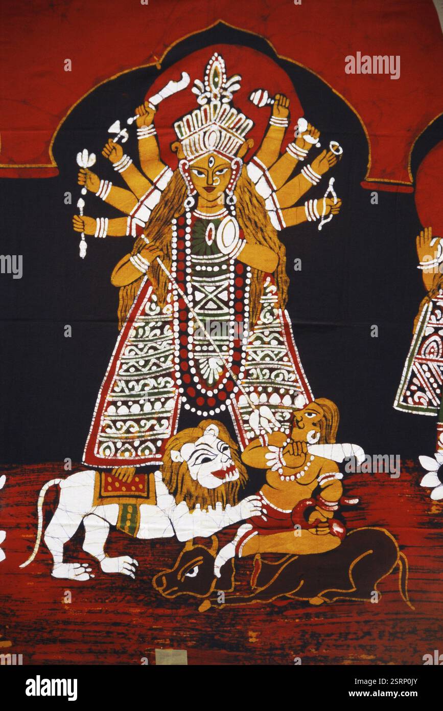 Artigianato con stampa batik, Durga, India, Asia Foto Stock