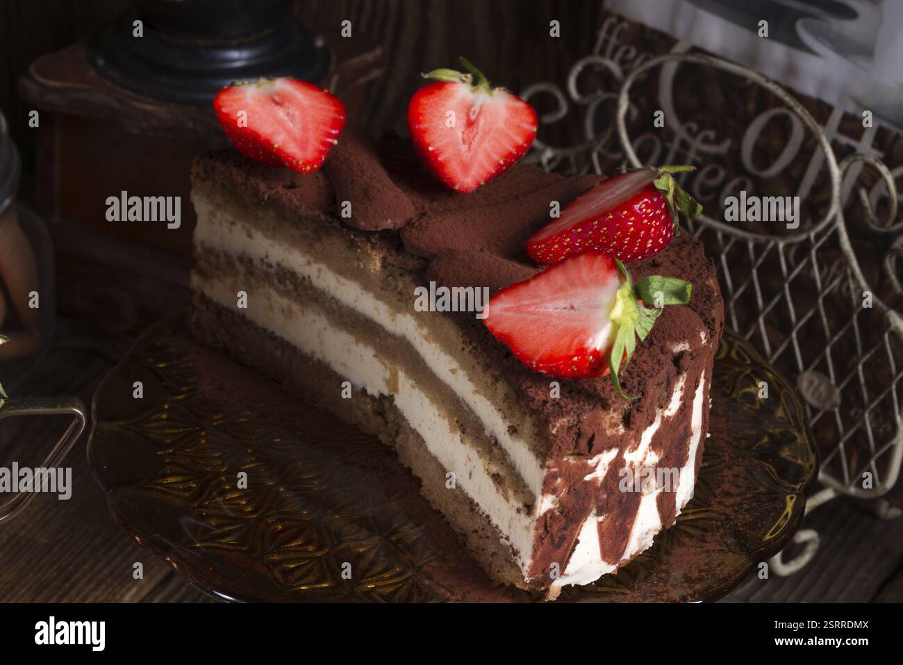 Il Tiramisù con le fragole Foto Stock