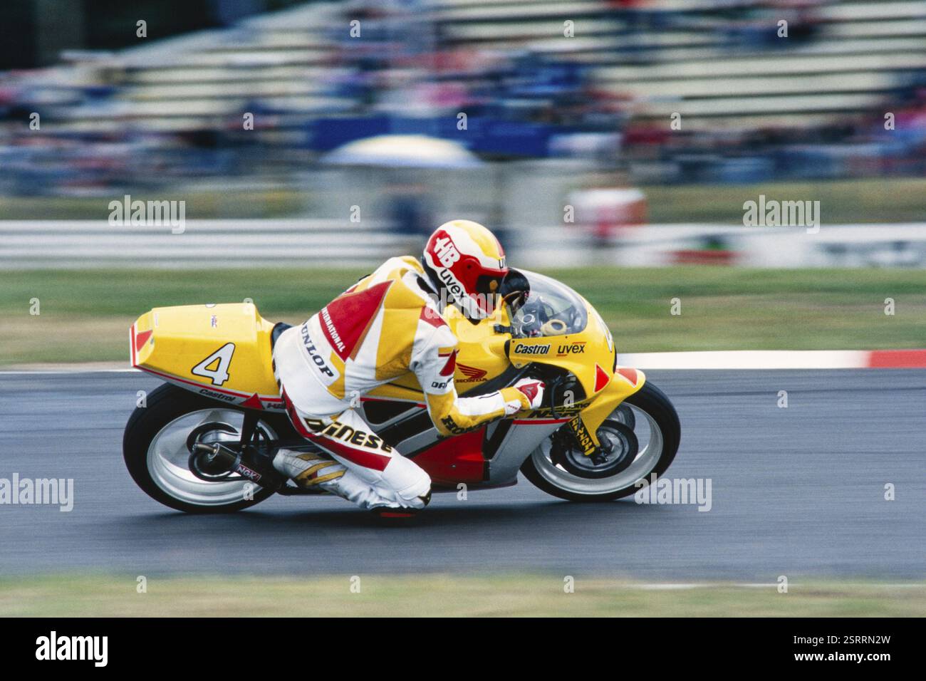 Helmut Bradl (DEU), Campionato del mondo motociclistico, Honda NSR 250 gialla, GP di Germania, Hockenheimring, 13 giugno 1993 Foto Stock