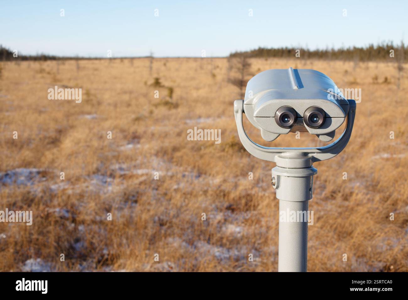 Binocolo ad uso pubblico nell'area ricreativa statale di Big Bog - Minnesota settentrionale, Stati Uniti. Foto Stock