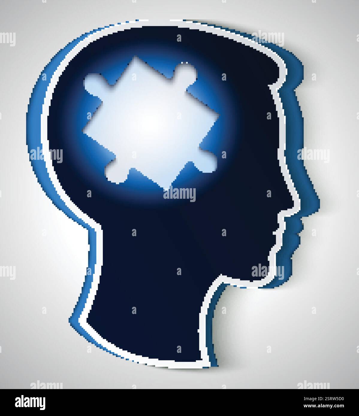 Testa umana. concetto di una nuova idea, pezzo del puzzle nella forma di un cervello di colore blu Illustrazione Vettoriale