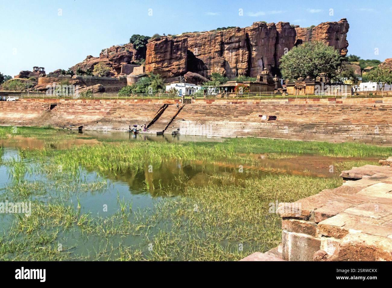 Lago Agastya, Badami, Bagalkot, Karnataka, India, Asia Foto Stock