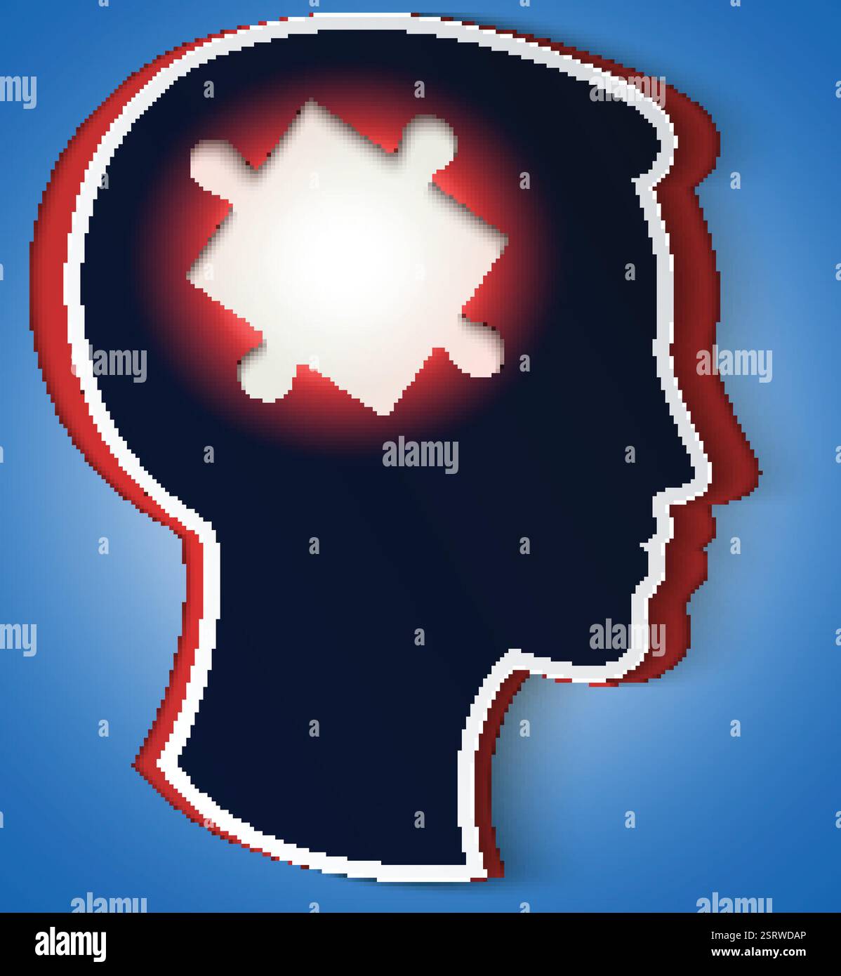 Testa umana. concetto di una nuova idea, pezzo del puzzle nella forma di un cervello di colore rosso Illustrazione Vettoriale