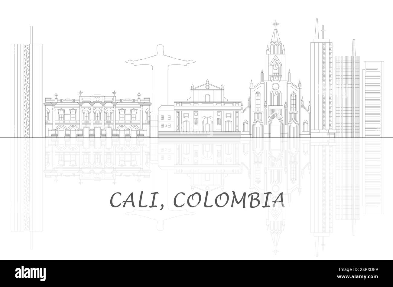 Profilo Panoramica della città di Cali, Colombia - illustrazione vettoriale Illustrazione Vettoriale
