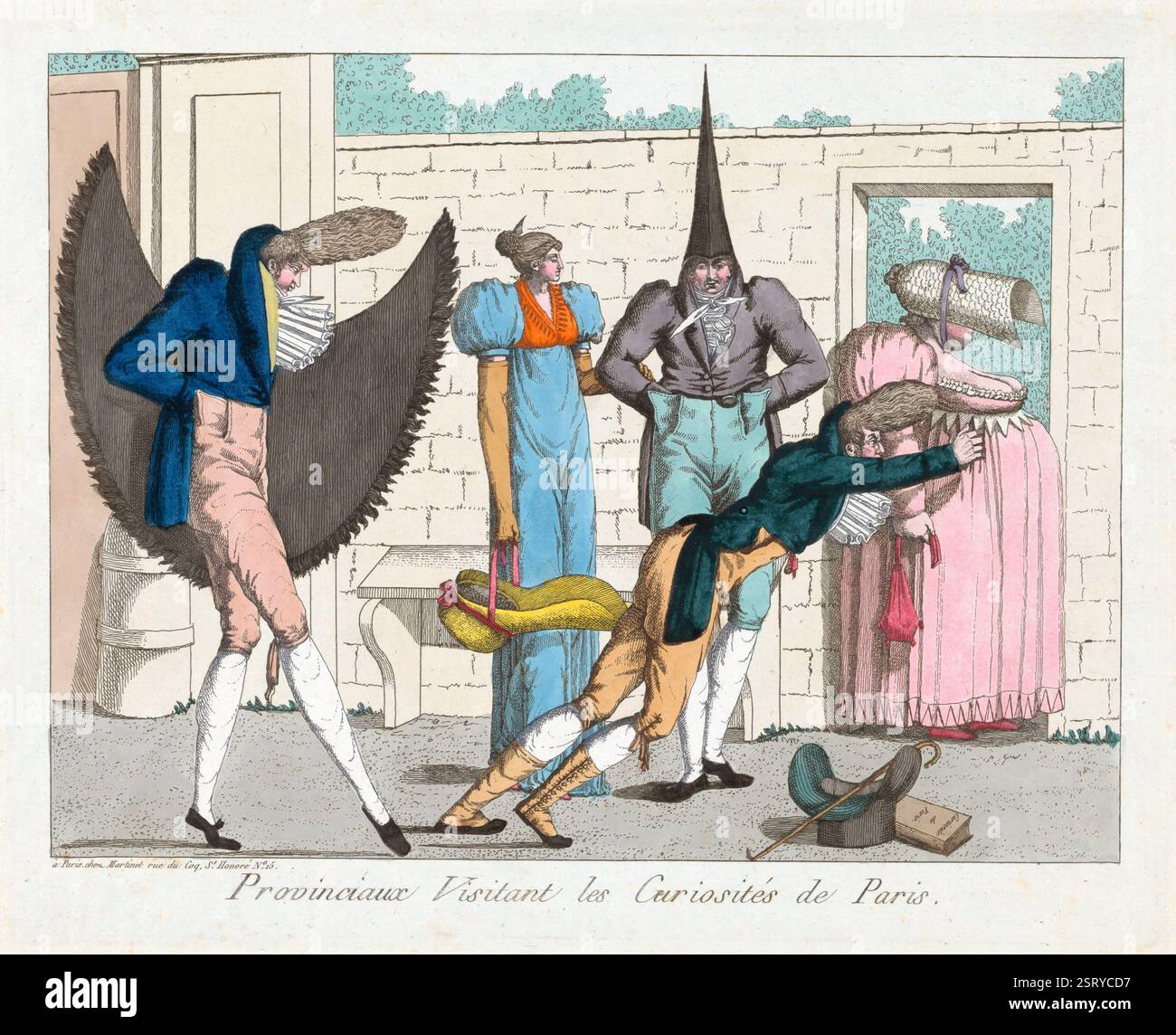 Una stampa incisione colorata di Provinciaux visitant les couriosities de Paris, Provincials Visiting the curiosties of Paris 1805 acquerello su carta vintage inizio XIX secolo pubblicato da Aaron Martinet Stampa antica arte grafica cartoon costumi di moda Foto Stock Una stampa incisione colorata di Provinciaux visitant les couriosities de Paris, Provincials Visiting the curiosties of Paris 1805 acquerello su carta vintage inizio XIX secolo pubblicato da Aaron Martinet Stampa antica arte grafica cartoon costumi di moda Foto Stock