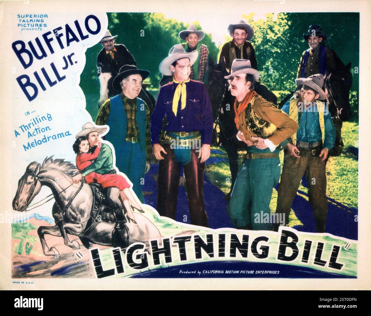 LIGHTNING BILL [US 1934] [front L-R] WILLIAM MCCALL, JAY WILSEY nel ruolo di Buffalo Bill Jr, NELSON MCDOWELL, ? Data: 1934 Foto Stock