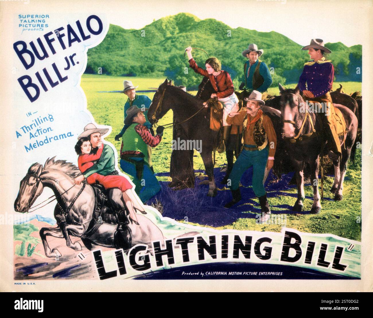LIGHTNING BILL [US 1934] [L-R dal centro] ALMA RAYFORD, NELSON MDOWELL [in piedi], BUD OSBORNE [dietro a cavallo], JAY WILSEY nel ruolo di Buffalo Bill Jr data: 1934 Foto Stock