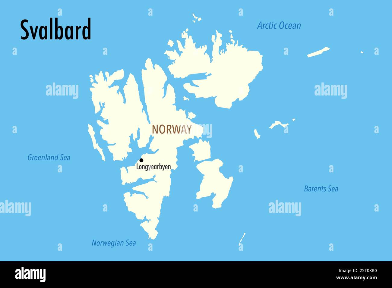 Mappa dell'arcipelago delle Svalbard - illustrazione dettagliata della regione artica Foto Stock