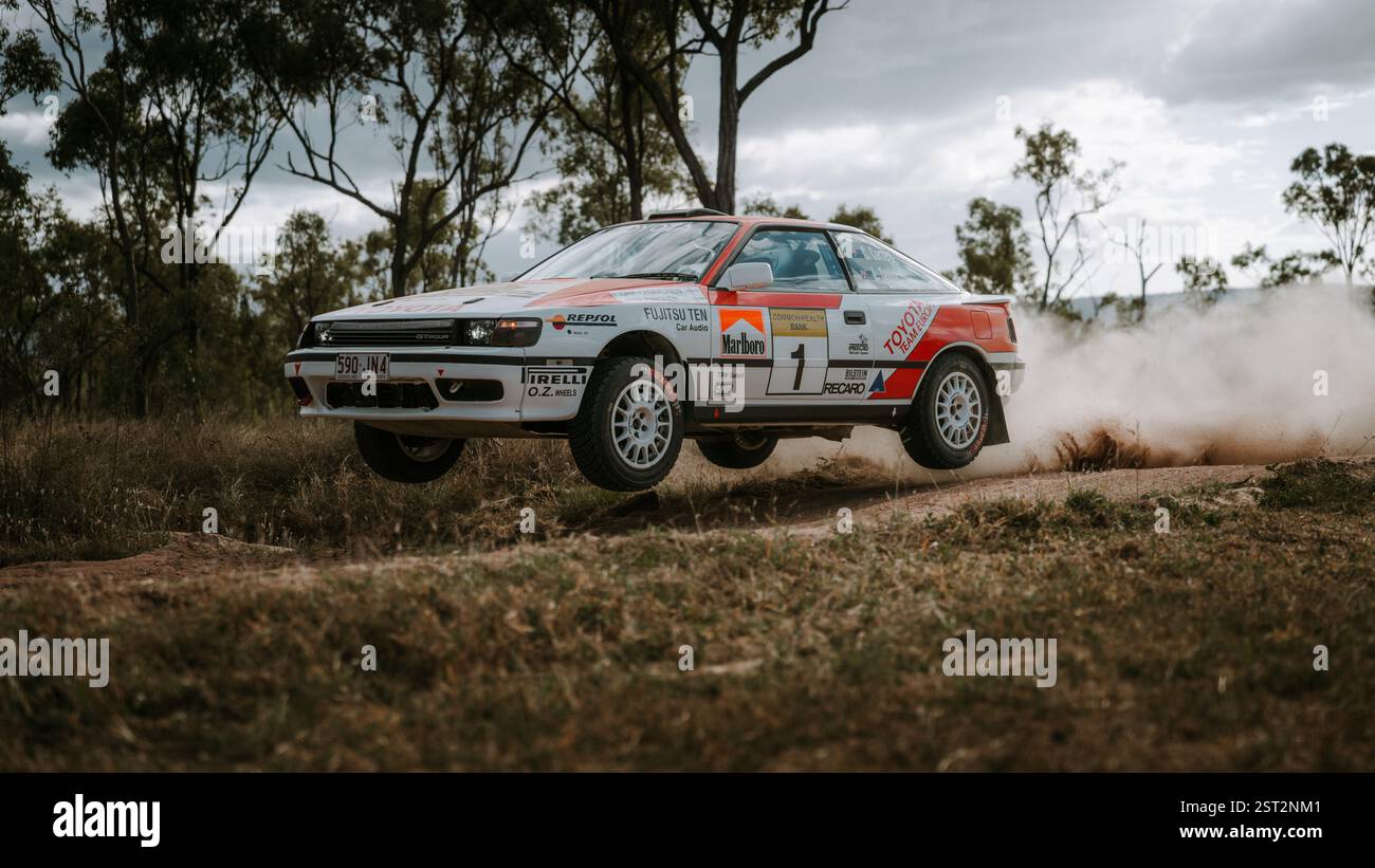 Toyota Celica GT-4 auto da rally in azione nel North Queensland, Australia Foto Stock